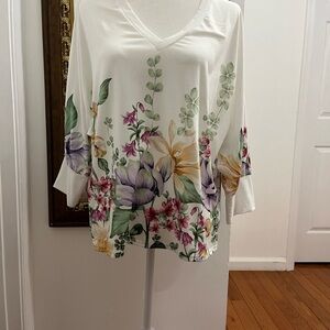 White and Pink 3/4 Sleeve Relaxed Blouse